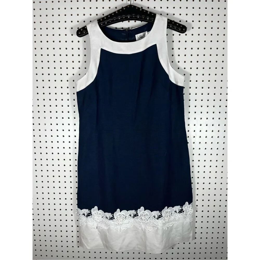 Eliza J floral embroidered linen blend sheath dress size 8